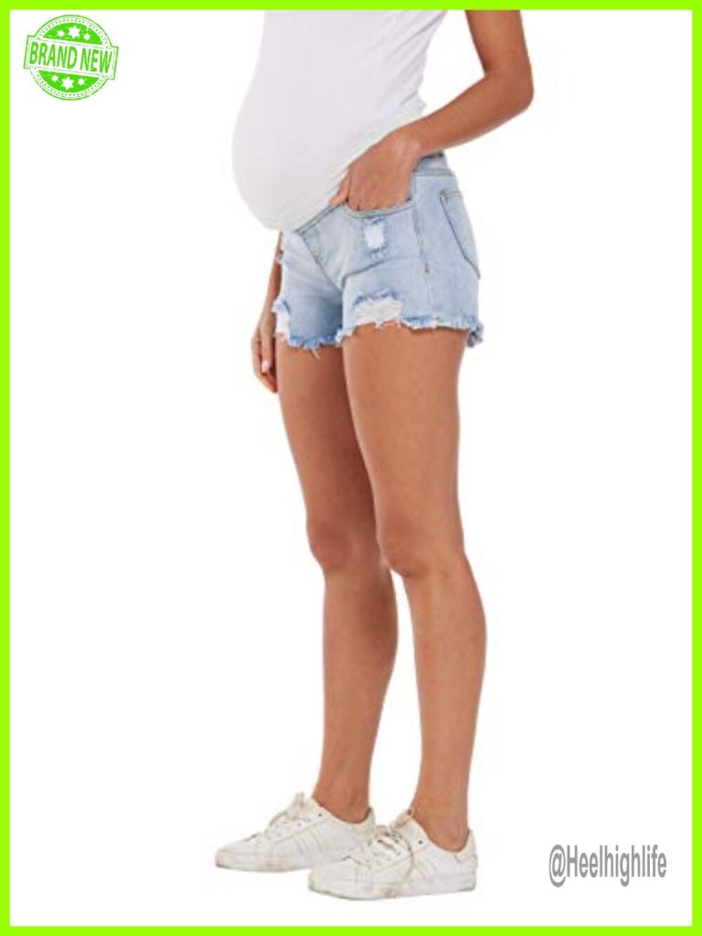 Maternity Jean Shorts Ripped Frayed Underbelly Denim